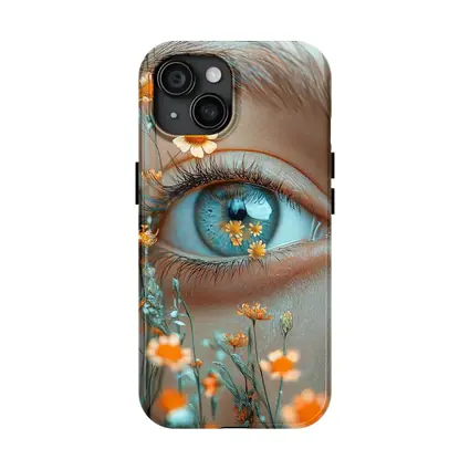 Blue Eye Close Up With Orange Wildflowers