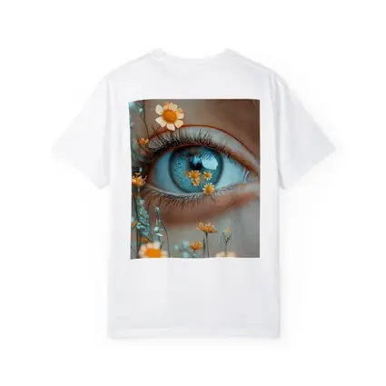 Blue Eye Close Up With Orange Wildflowers