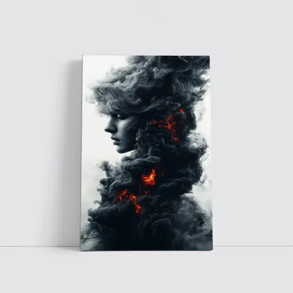 Woman Face Dark Smoke Fire Abstract Art