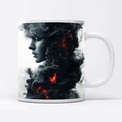 Woman Face Dark Smoke Fire Abstract Art