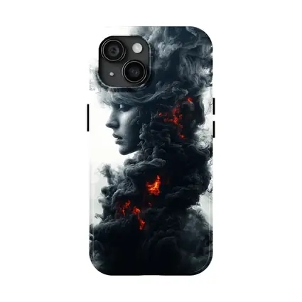 Woman Face Dark Smoke Fire Abstract Art