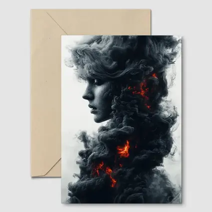 Woman Face Dark Smoke Fire Abstract Art