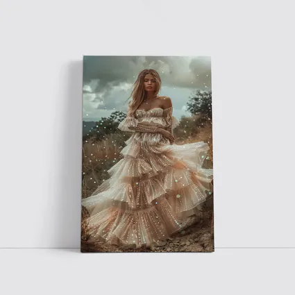 Boho Woman Tiered Tulle Dress Outdoor