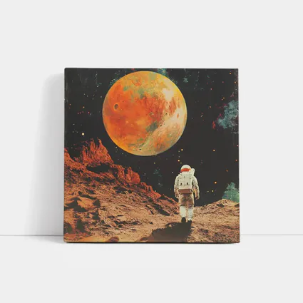 Astronaut Walking On Mars Retro Collage Art