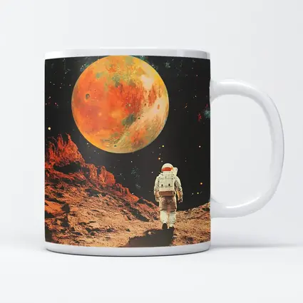 Astronaut Walking On Mars Retro Collage Art