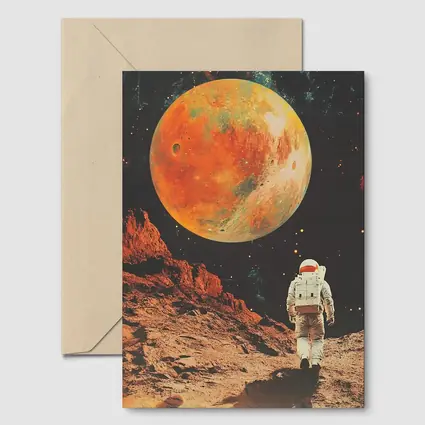 Astronaut Walking On Mars Retro Collage Art