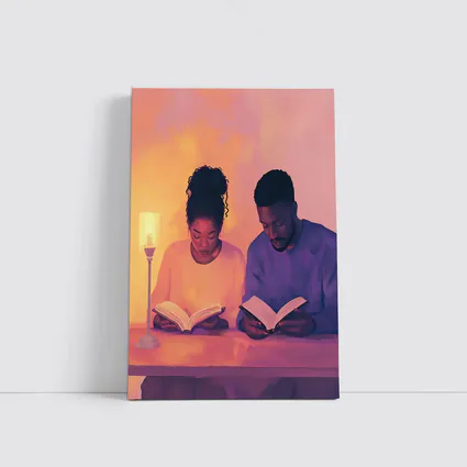 Couple Reading Books Warm Candlelight Digital Art