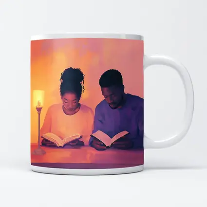 Couple Reading Books Warm Candlelight Digital Art