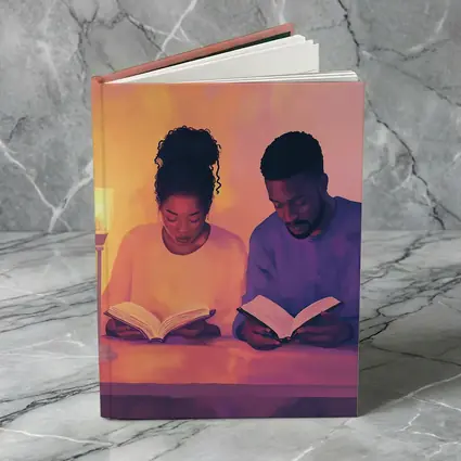 Couple Reading Books Warm Candlelight Digital Art