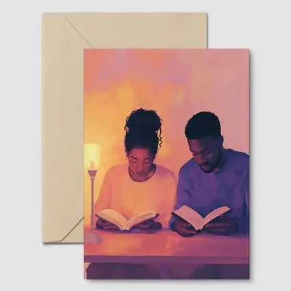 Couple Reading Books Warm Candlelight Digital Art