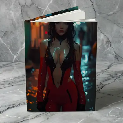 Cyberpunk Woman Red Suit Rainy Street