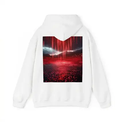 Red Neon Rain Glowing Dark Landscape Art
