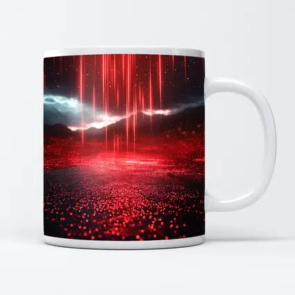 Red Neon Rain Glowing Dark Landscape Art