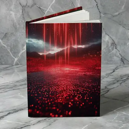 Red Neon Rain Glowing Dark Landscape Art