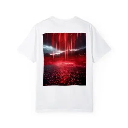Red Neon Rain Glowing Dark Landscape Art