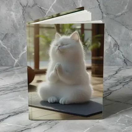 White Cat Meditating On Yoga Mat Indoors
