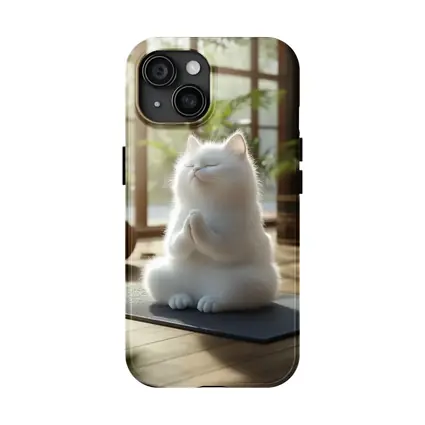 White Cat Meditating On Yoga Mat Indoors