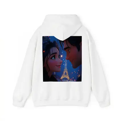 Romantic Couple Cartoon Paris Eiffel Tower Night