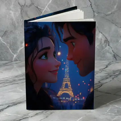 Romantic Couple Cartoon Paris Eiffel Tower Night