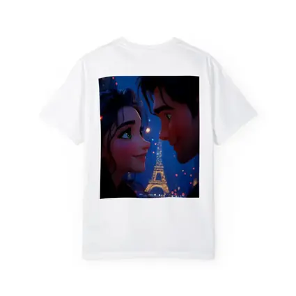 Romantic Couple Cartoon Paris Eiffel Tower Night