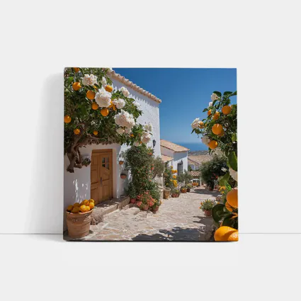 Mediterranean Village Courtyard Orange Trees White Houses