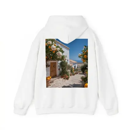 Mediterranean Village Courtyard Orange Trees White Houses