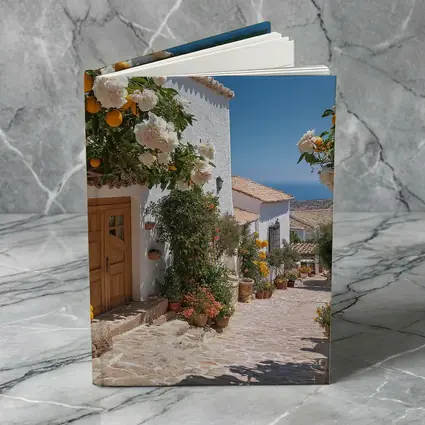 Mediterranean Village Courtyard Orange Trees White Houses