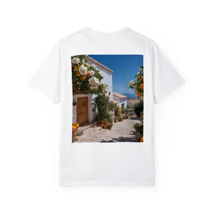Mediterranean Village Courtyard Orange Trees White Houses