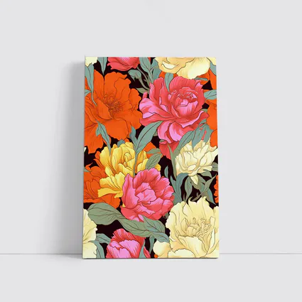 Bold Peony Floral Pattern Dark Background