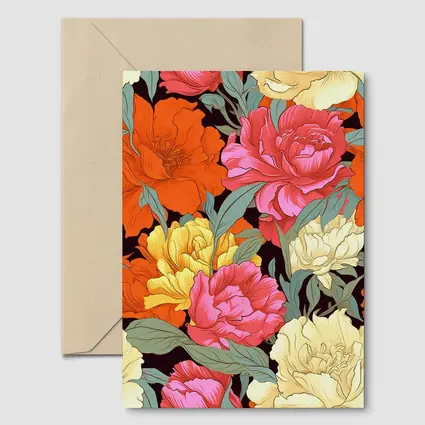 Bold Peony Floral Pattern Dark Background