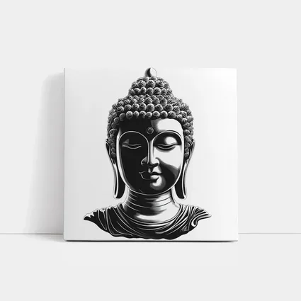 Black and White Buddha Head Illustration Art