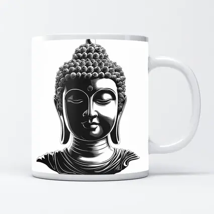 Black and White Buddha Head Illustration Art