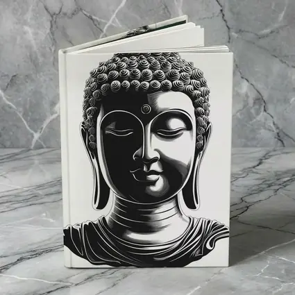 Black and White Buddha Head Illustration Art