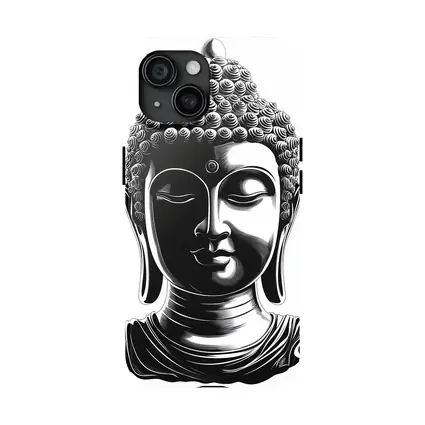 Black and White Buddha Head Illustration Art