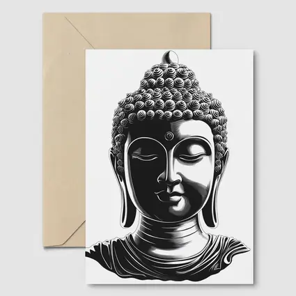 Black and White Buddha Head Illustration Art