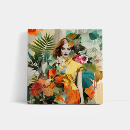 Fashion Woman Tropical Flowers Collage Art
