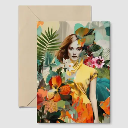 Fashion Woman Tropical Flowers Collage Art