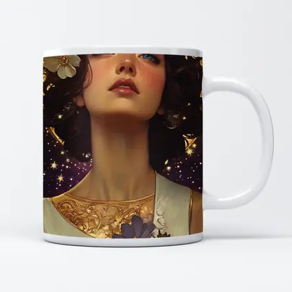 Art Nouveau Woman Gold Floral Starry Night