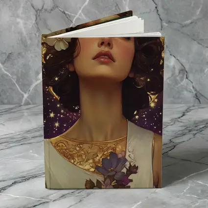 Art Nouveau Woman Gold Floral Starry Night