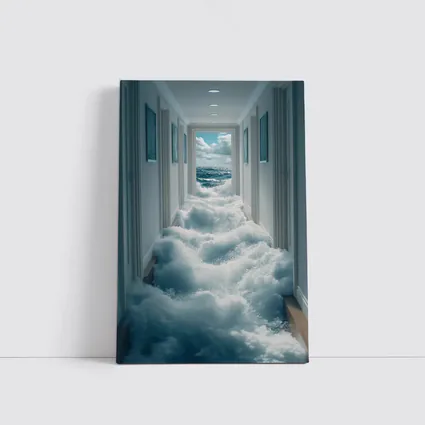 Ocean Waves Flooding Indoor Hallway Surreal