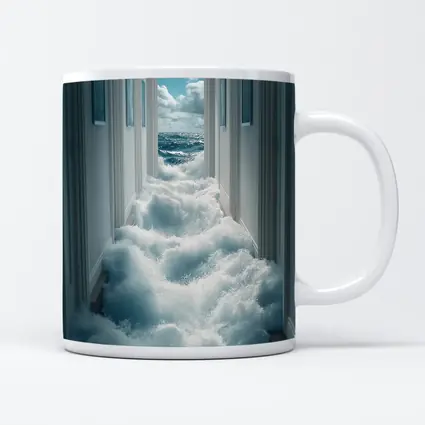 Ocean Waves Flooding Indoor Hallway Surreal