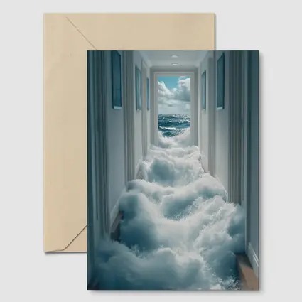 Ocean Waves Flooding Indoor Hallway Surreal