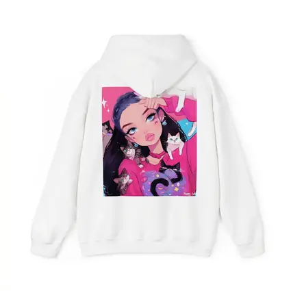 Anime Girl With Cats Pink Blue Background