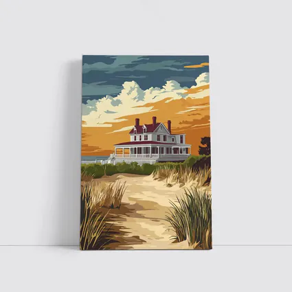 Beach House Sand Dunes Golden Sky Art