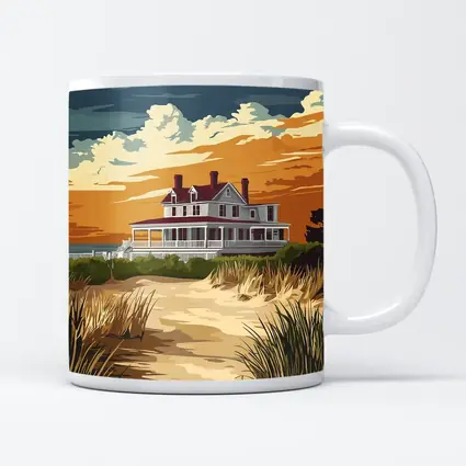 Beach House Sand Dunes Golden Sky Art