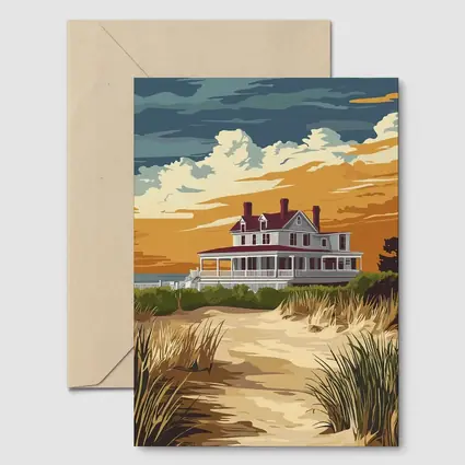 Beach House Sand Dunes Golden Sky Art