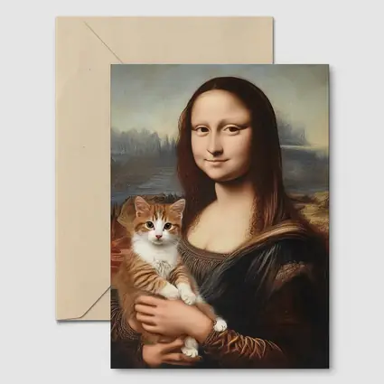 Mona Lisa Holding Orange Tabby Cat