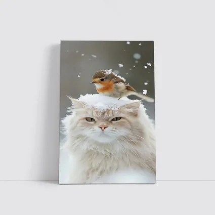 Fluffy White Cat Bird Snow Winter Scene