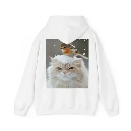 Fluffy White Cat Bird Snow Winter Scene