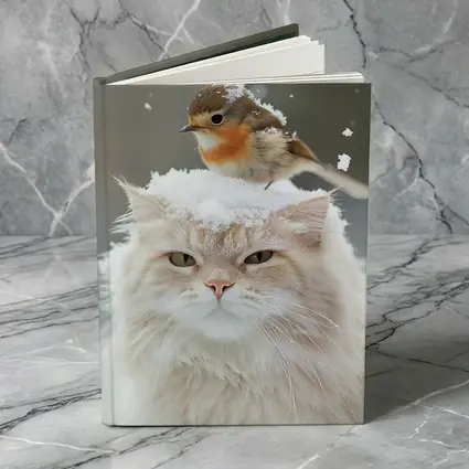Fluffy White Cat Bird Snow Winter Scene